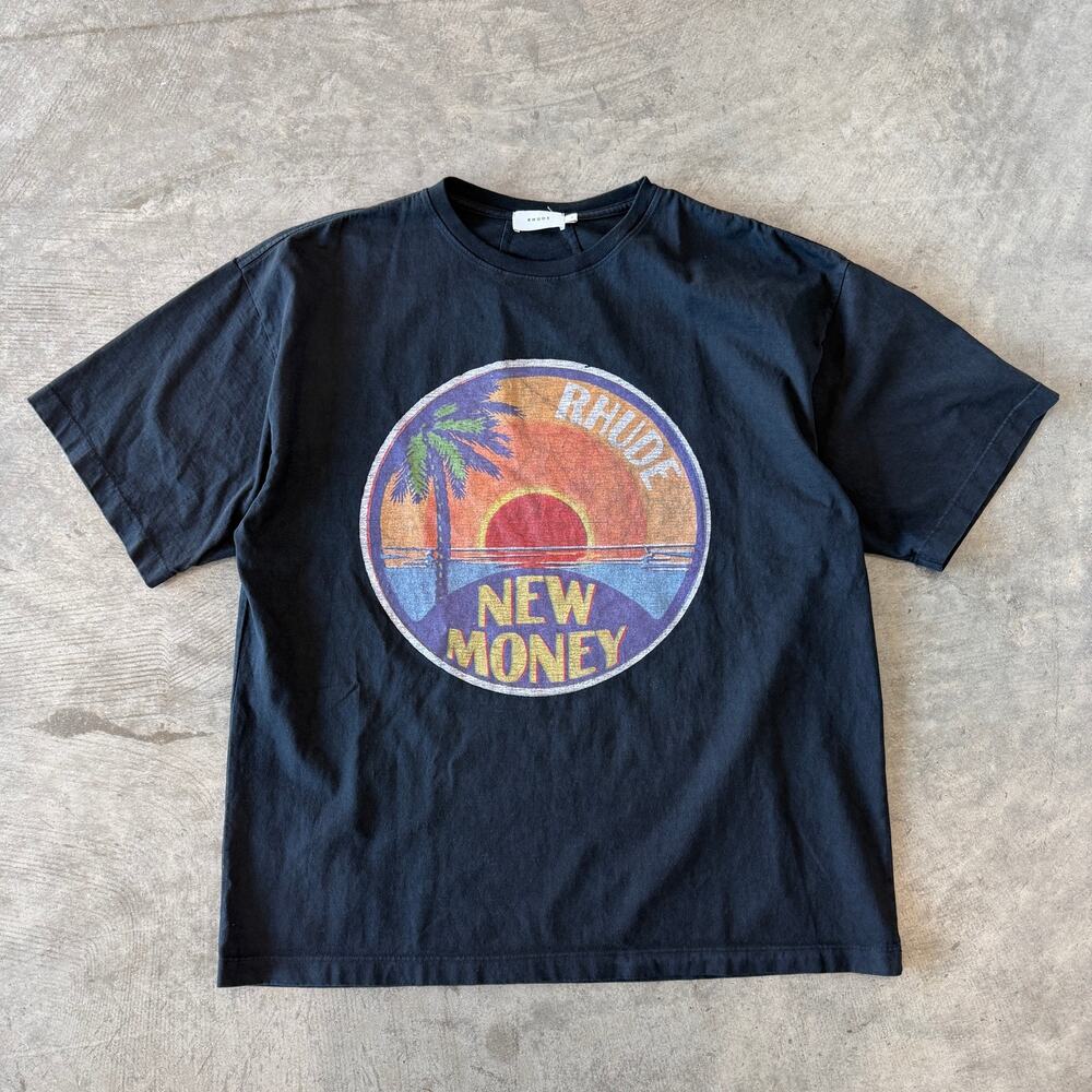 Rhude New Money Palm Sunset Graphic T-Shirt Black Size L